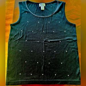 All Points by Reference Point Black Sleeveless Sequins Trimmed T-Shirt Size M